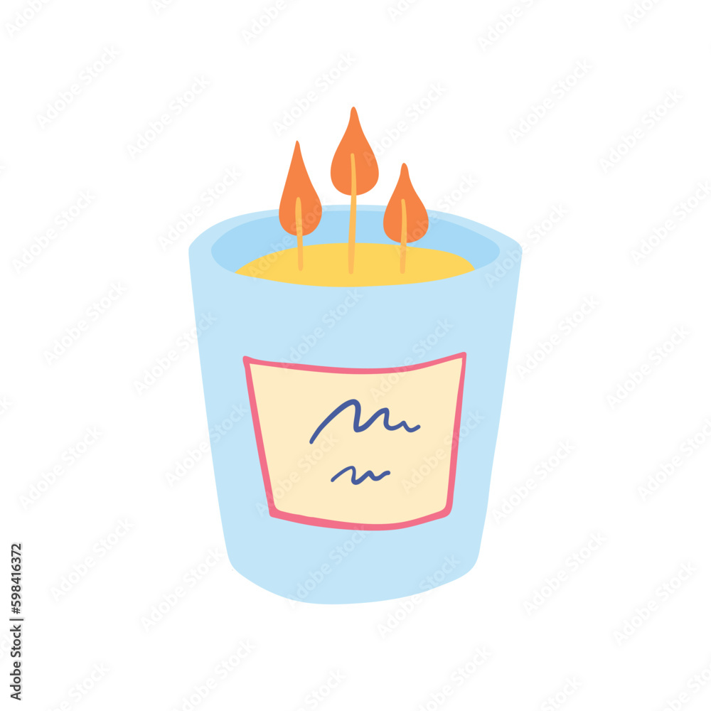 Cartoon Color Aromatherapy Concept Wax Candle in Glass Jar Flat Design Style. Vector illustration of Aroma Therapy