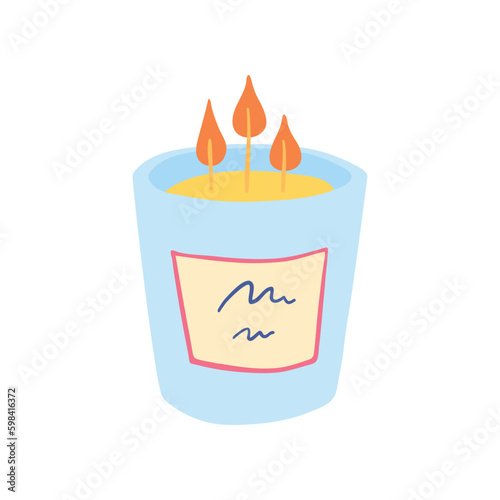 Cartoon Color Aromatherapy Concept Wax Candle in Glass Jar Flat Design Style. Vector illustration of Aroma Therapy