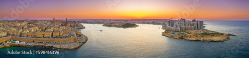 Panoramic aerial view of Valletta, Sliema, Birgu in Malta island. photo