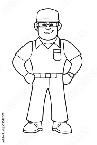 Worker mechanic drawing line art white background