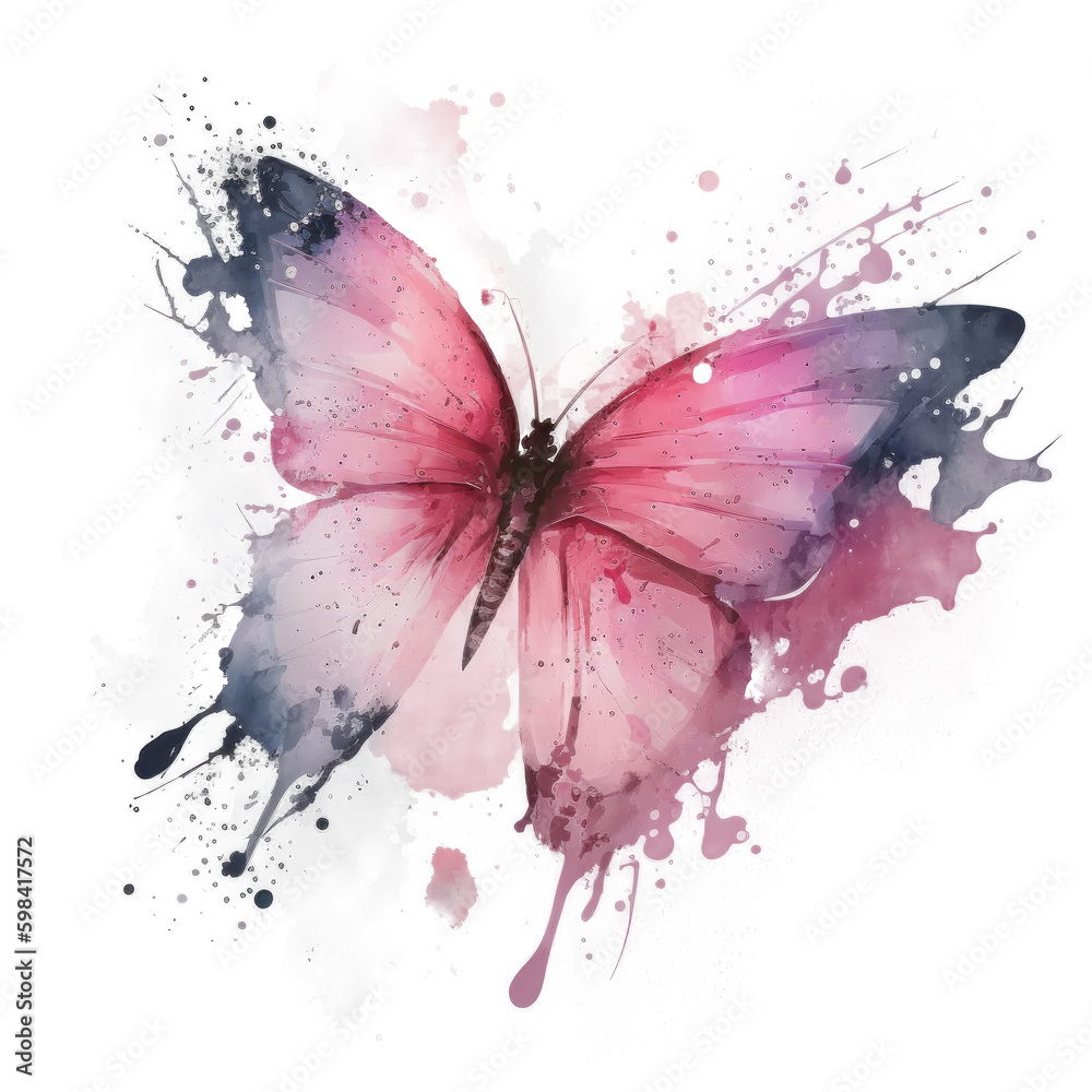 Pink watercolor butterfly. Illustration Generative AI.