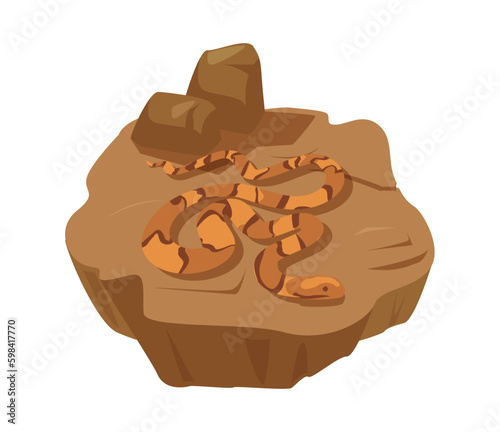 Easter copperhead snake crawling on the ground, flat vector illustration isolated on white background.