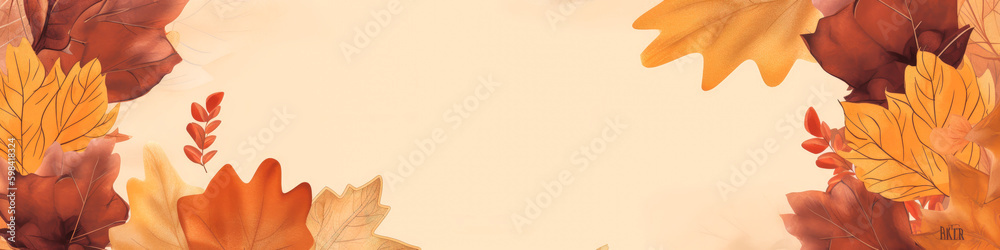 A minimalist and panoramic banner with vibrant fall colors, ideal to sublimate any supermarket. Generative AI A minimalist and panoramic banner with vibrant fall colors, ideal to sublimate any supermarket. Generative AI