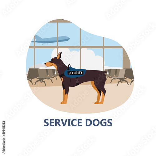 Service dogs for security and police services banner, flat vector isolated.