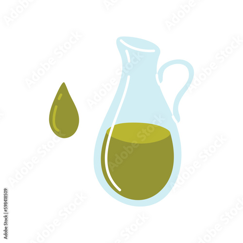 Cartoon Color Jug of Organic Olive Oil Mediterranean Kitchen Concept Flat Design Style. Vector illustration