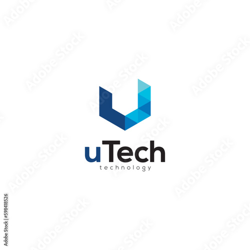 Letter U Tech logo design, U letter technology logo, u letter logo design vector template photo