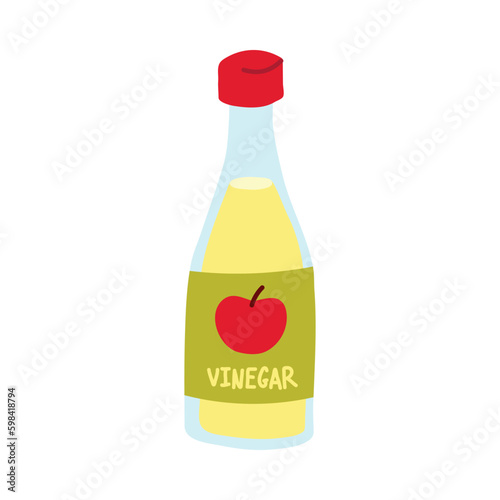 Cartoon Color Vinegar Glass Bottle Ingredient for Cooking Concept Flat Design Style . Vector illustration of Condiment