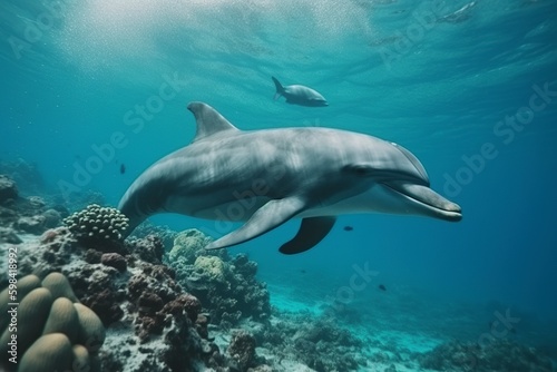 illustration  dolphins swimming under the sea generative ai