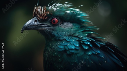 Female Quetzal bird with forest background. Generative AI