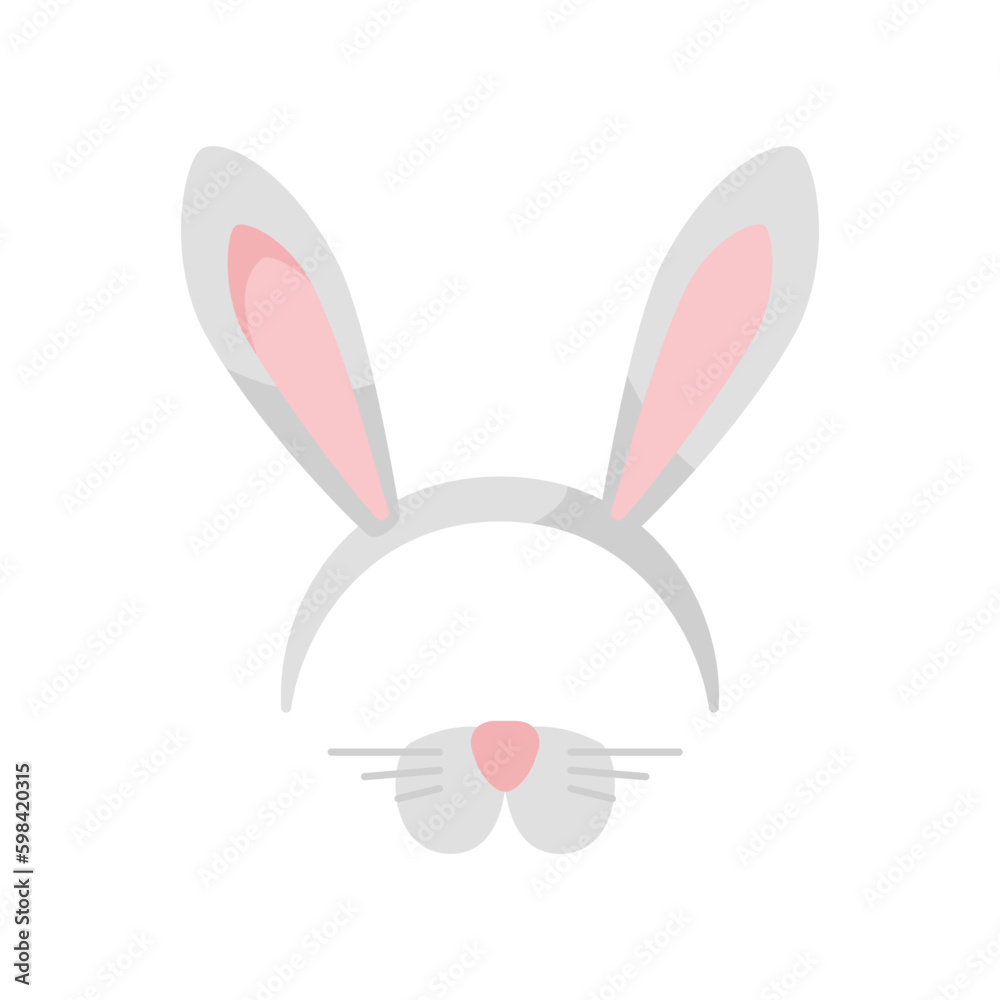 Headband with bunny ears, nose and mustache flat style Headband with bunny ears, nose and mustache flat style