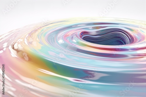 Abstract iridescent holographic swirl vortex on isolated background. Liquid hurracane fluid, dynamic motion background photo