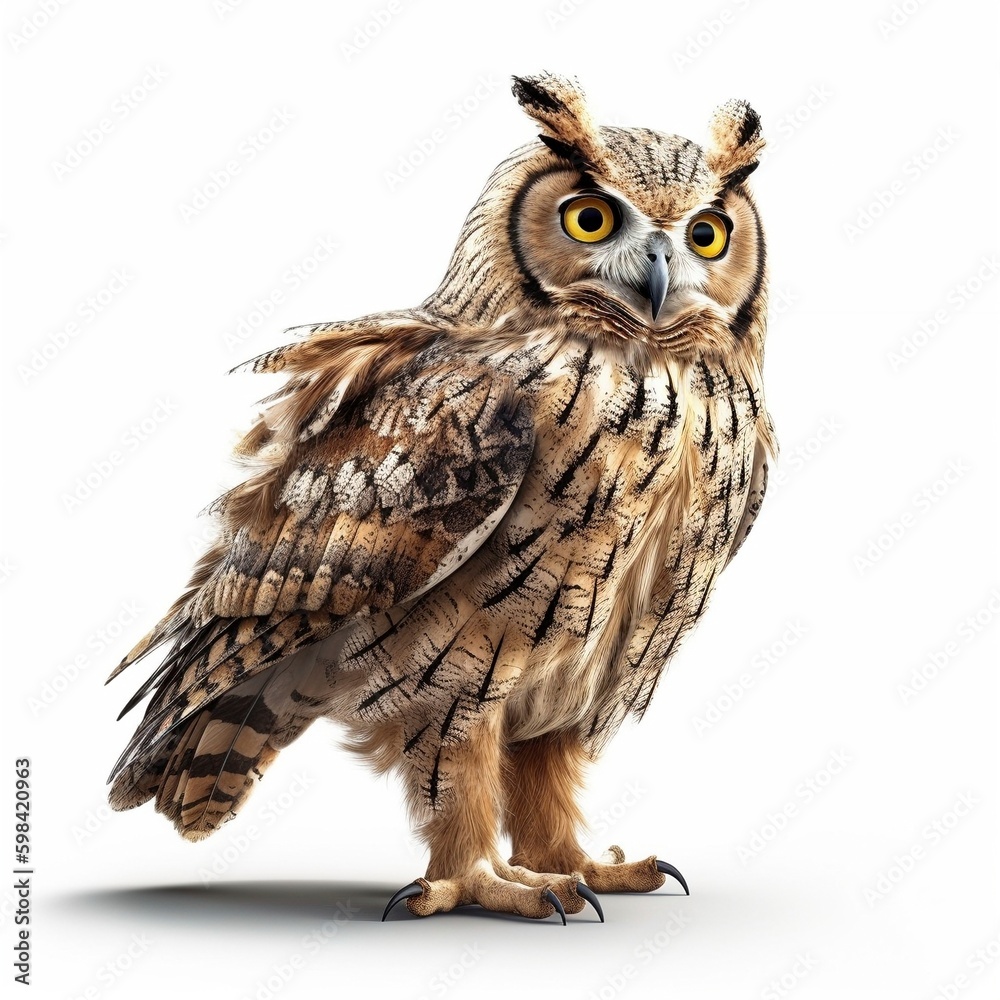 Fototapeta premium Owl isolated on white background (Generative AI)