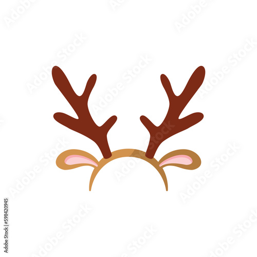 Christmas reindeer horns and ears headband, flat vector illustration isolated.