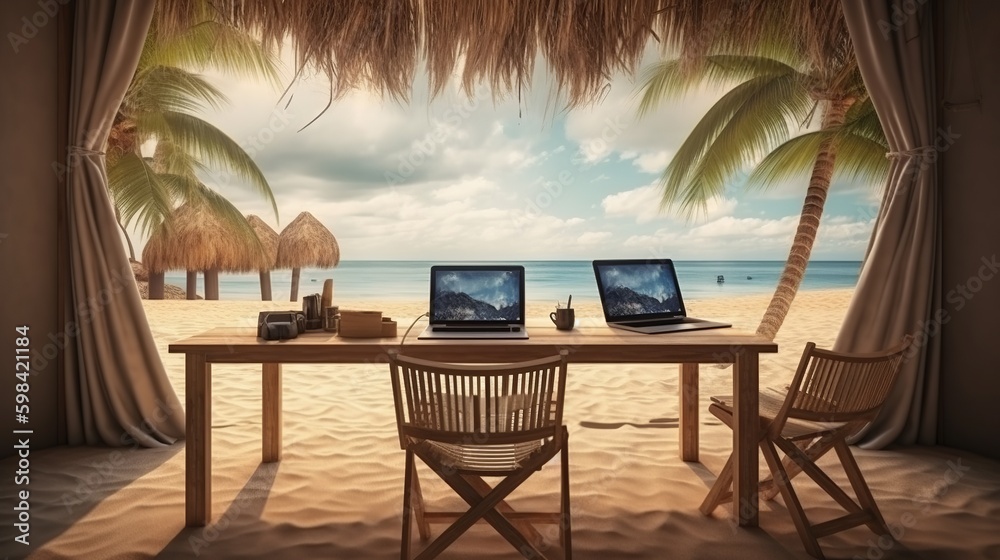 Enjoy remote work dream. Successful freelancer background. Business technology.