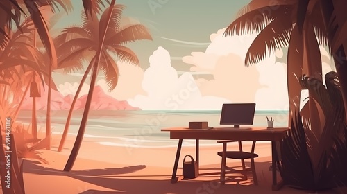 Enjoy remote work dream. Successful freelancer background. Business technology.