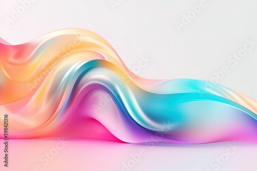 Abstract iridescent holographic wave on isolated background. Liquid fluid colorful line, dynamic motion background
