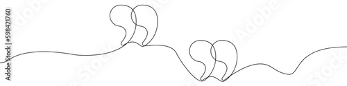 Continuous line drawing of quotes vector. Icon linear sign quote vector. One continuous line of quotation marks vector. Vector illustration. Quote linear design. Comma line icon.