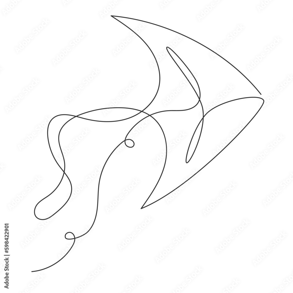 Continuous line drawn kite. Happy childhood concept. Doodle kids active holiday