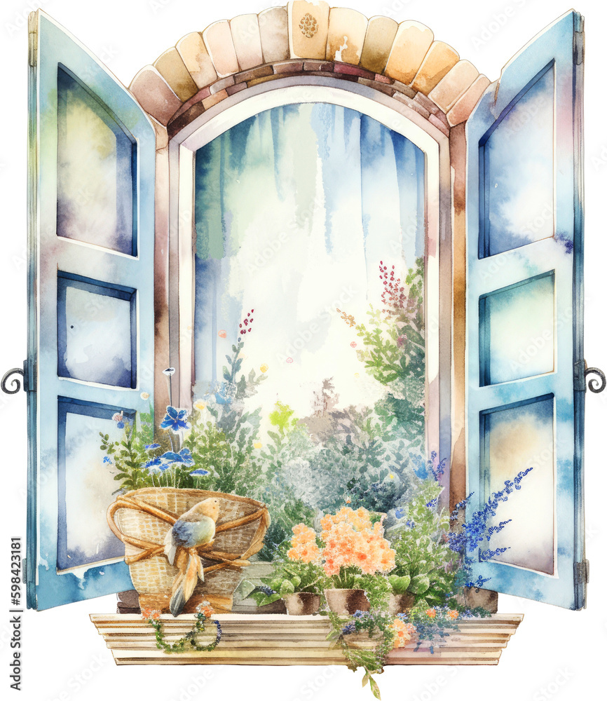 vintage window frame watercolor Stock Illustration | Adobe Stock