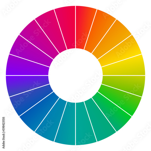 Munsell color wheel at same chroma - circle divided into different hue, version with 20 segments