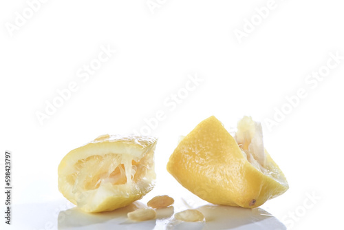 Organic lemon slices isolated on white background, macro photpgraphy