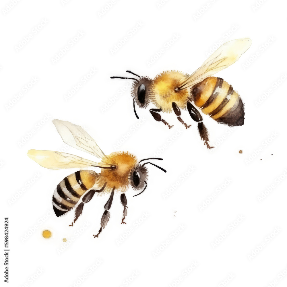 Watercolor Honey Bee. Illustration AI Generative.