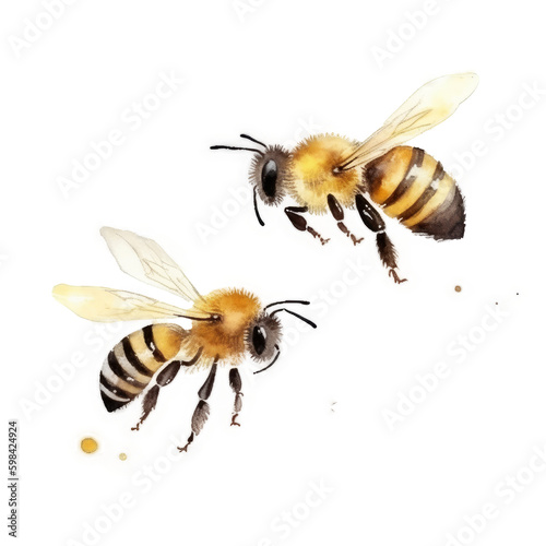 Watercolor Honey Bee. Illustration AI Generative.