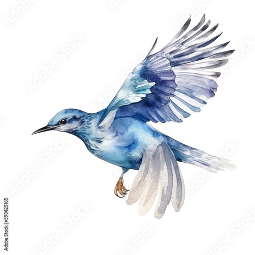 Watercolor blue bird. Illustration AI Generative.