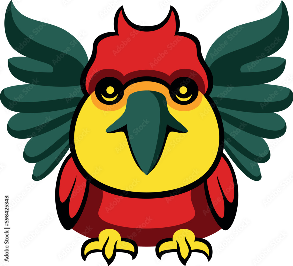 illustration of a cartoon red parrot, isolated illustration of a cartoon red parrot, isolated