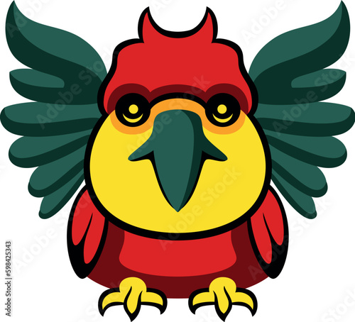 illustration of a cartoon red parrot, isolated