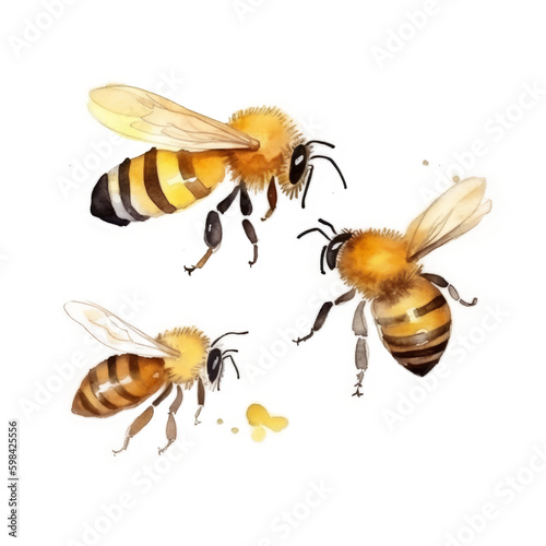 Watercolor Honey Bee. Illustration AI Generative.