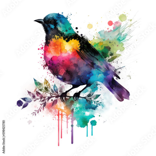 Watercolor colorful bird. Illustration AI Generative.