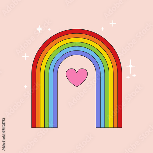 Vector illustration in flat simple linear style - hand and pride LGBT rainbow heart - lesbian gay bisexual transgender love concept, Icon and symbol for sticker,  t-shirt print 