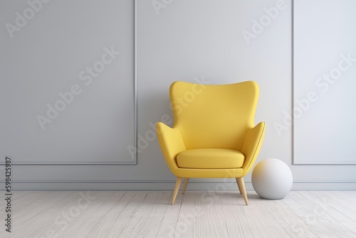 bright yellow chair placed beside a white spherical object. Generative AI
