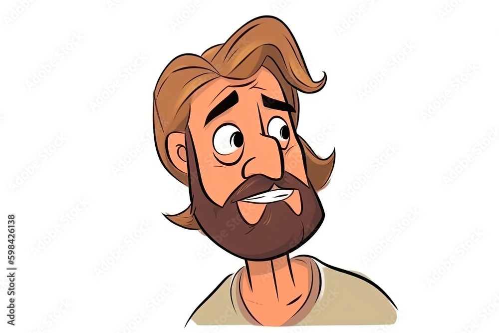 bearded man cartoon character with a quirky personality. Generative AI