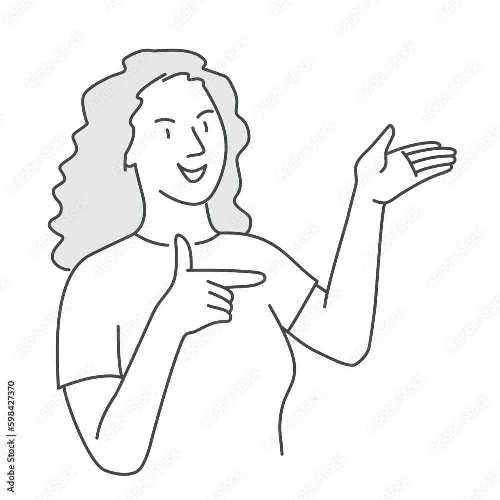 Obraz premium Woman make a gesture of pointing and guiding.