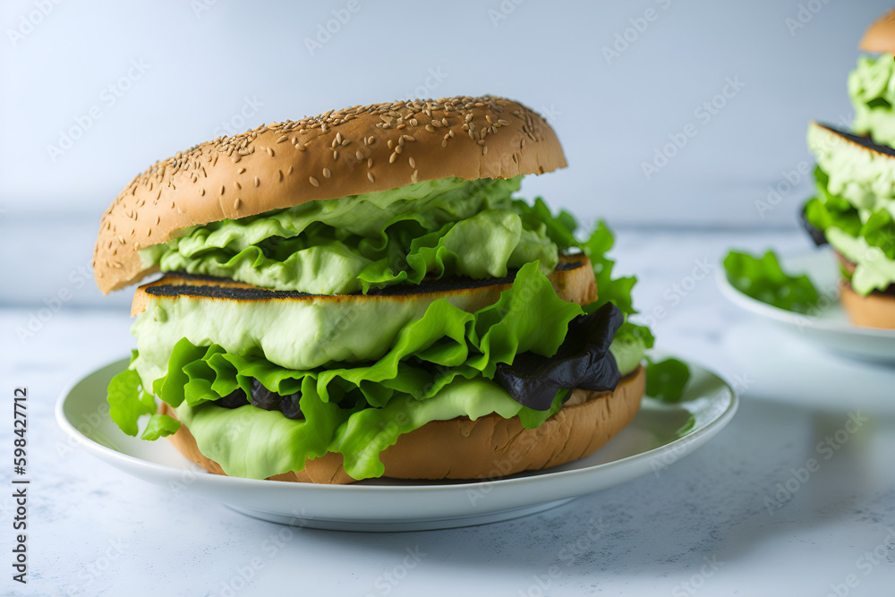 Delicious vegan sandwich with a crunchy texture and mild flavor. Delicious sandwich on the table. Delicious vegan sandwich with a crunchy texture and mild flavor. Delicious sandwich on the table.