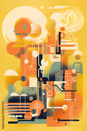 Harvest, abstract Bauhaus style background, trendy 20s geometric design poster design, AI generative digital art.