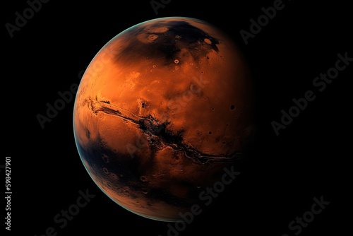 red planet against a black background. Generative AI