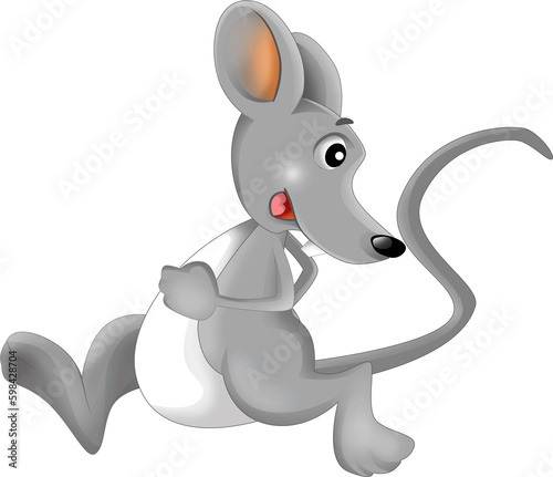 cartoon happy scene with cheerful smiling mouse on white background illustration for kids