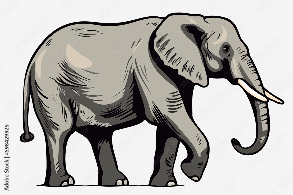 Fototapeta premium an elephant standing on a plain white background. Generative AI