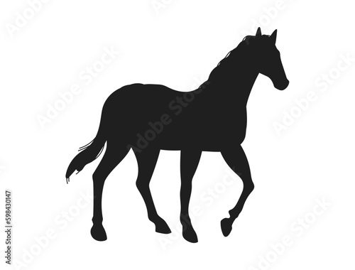 Horse animal black silhouette  flat vector illustration isolated on white background.