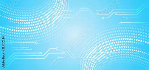 The abstract circuit board is on a blue background. Hi-tech digital technology and engineering concept. Wide technology communication. Futuristic design for banner or presentation.
