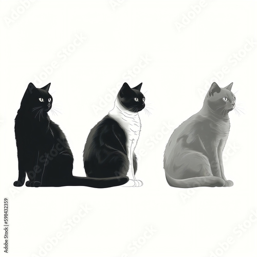 cats silhouette, isolated vector illustration on white background for logo, graphic design, advertising, and marketing. generative ai