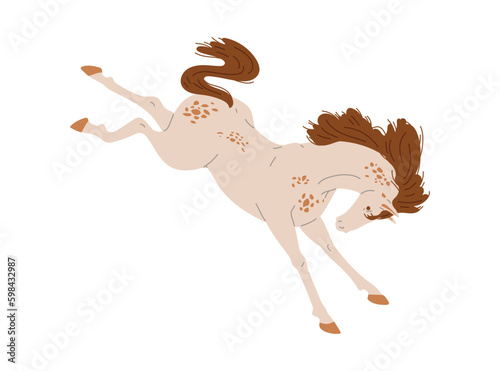 Thoroughbred racing horse or mustang jumping, flat vector illustration isolated.