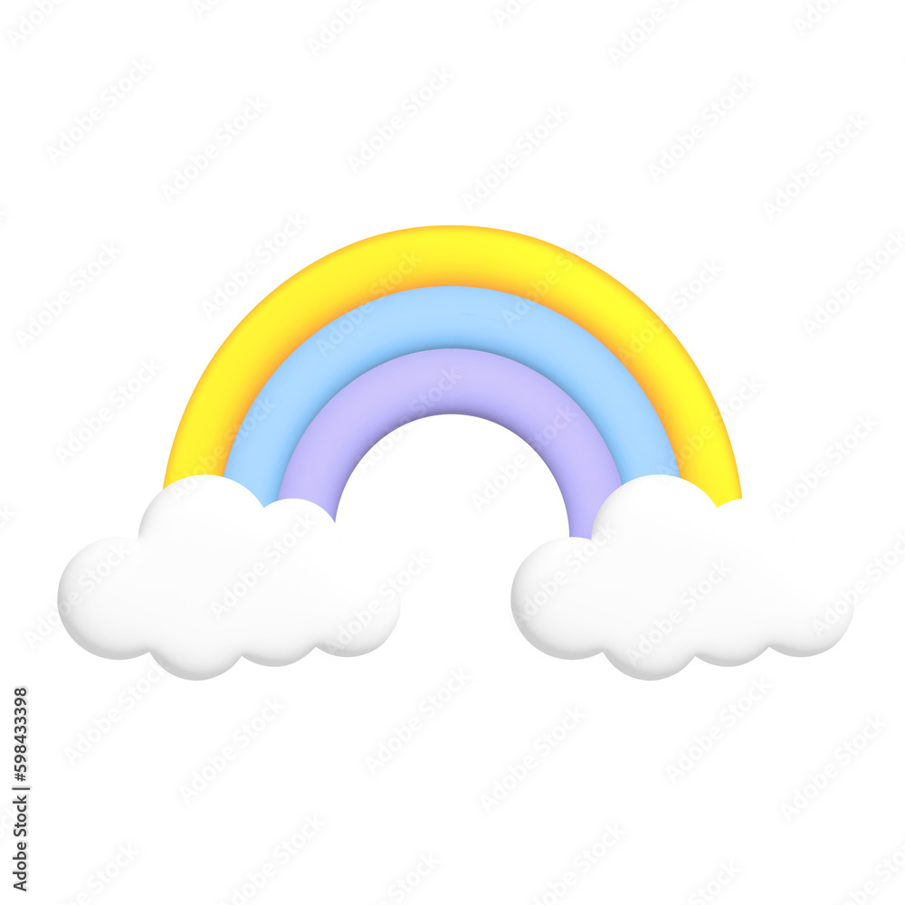 Rainbow and clouds. Cute weather realistic icon. 3d cartoon Rainbow and clouds. Cute weather realistic icon. 3d cartoon
