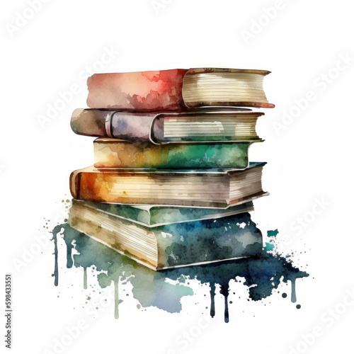Watercolor books. Illustration AI Generative.