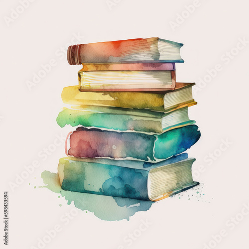 Watercolor books. Illustration AI Generative.