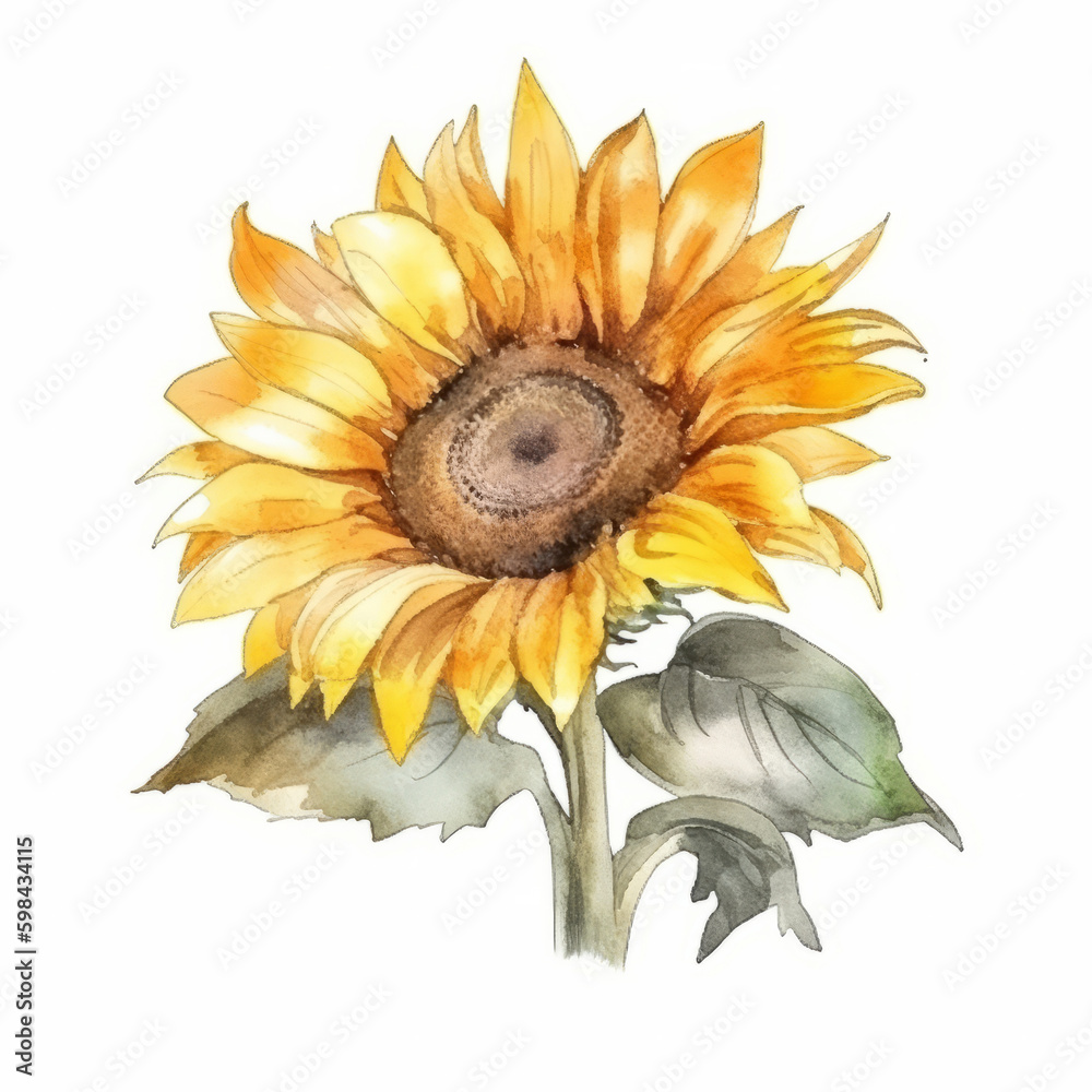 Fototapeta premium Watercolor sunflower isolated. Illustration AI Generative.