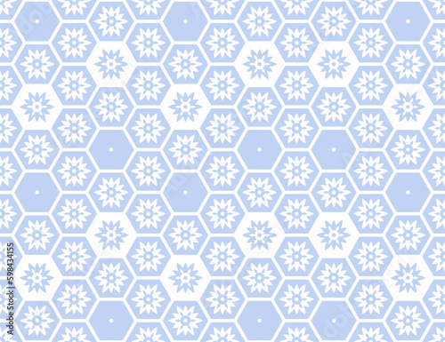 Seamless Blue Geometric Hexagons Pattern. Honeycomb Structure.